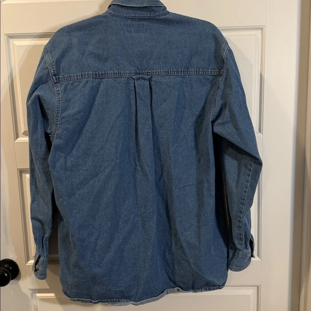 Vintage Rolling Stones Denim Shirt Tour Colorful Logo Minimalist Blue Medium